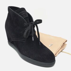 Prada Women's Black Suede Wedge Ankle Boots